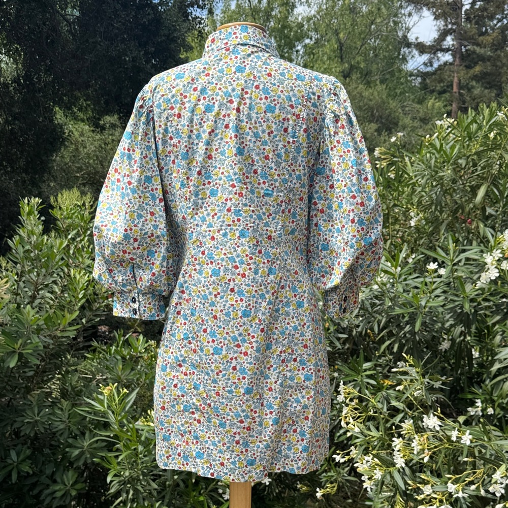 GANNI floral organic cotton puff-sleeve button-front mini dress - Picture 6 of 17